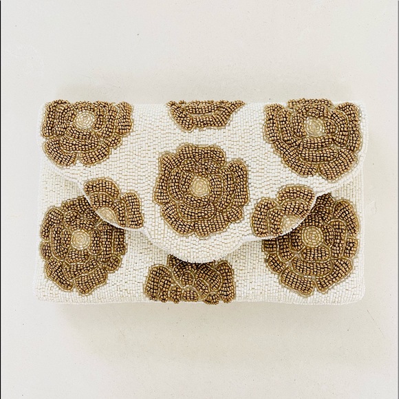 Francesca's Collections Handbags - Francesca’s Twine and Love Gold Floral Beaded Bridal Wedding Clutch